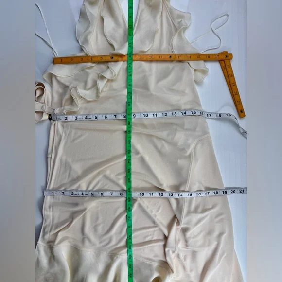 Jean Paul Gaultier Cream Silk & Rayon Backless Ruffle Halter Wrap Dress, Sz L - Picture 16 of 16